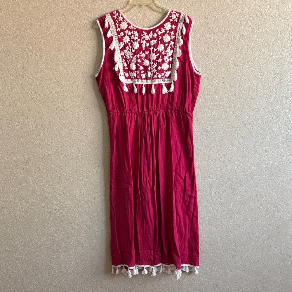 IMAN Pink Midi Dress with White Embroidery